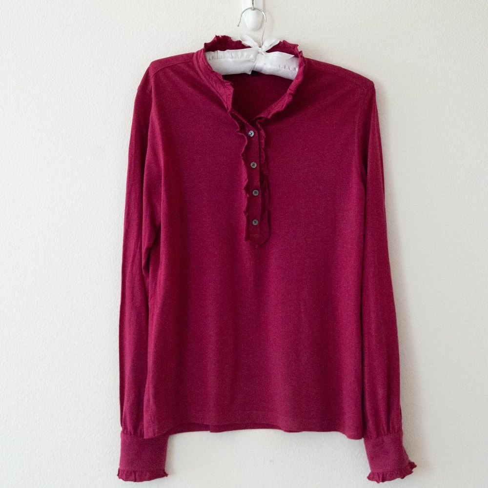 Tommy Hilfiger Cranberry Button Placket Tee Size M